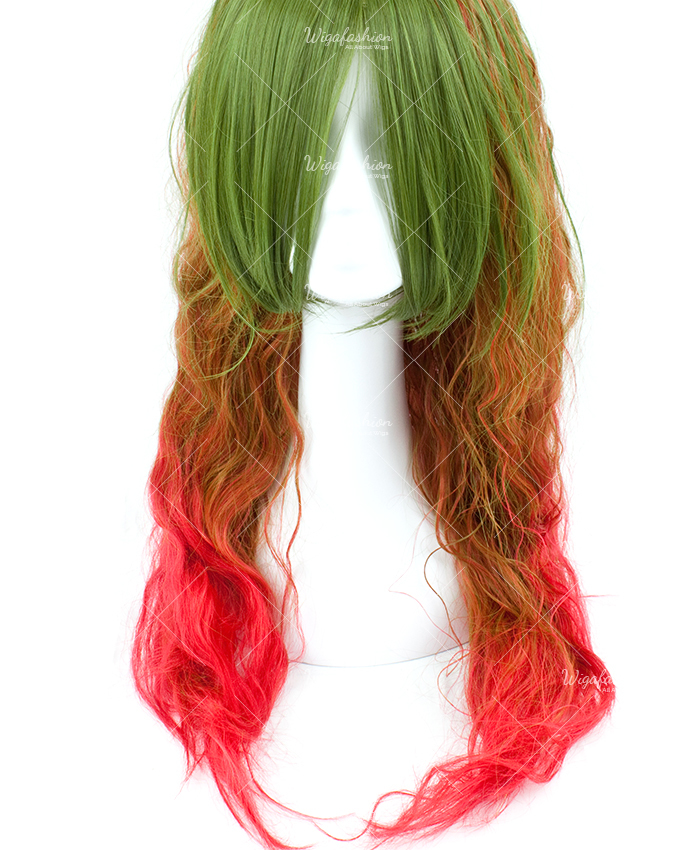 Tri Tone Green/Brown with Red bottom Long Wavy 75cm-2.jpg