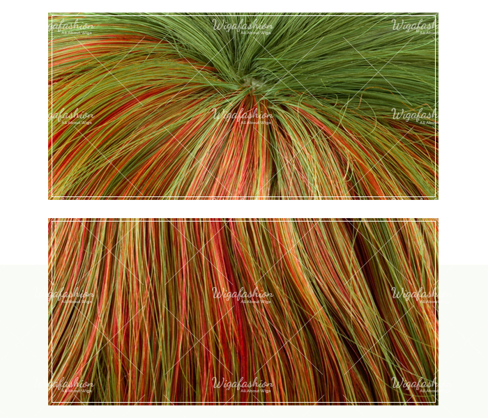 Tri Tone Green/Brown with Red bottom Long Wavy 75cm-closeup.jpg