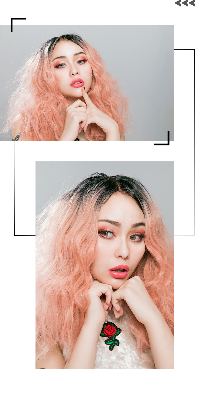 Peachy Pink Wavy Bob Lace Front Wig-model-4.jpg